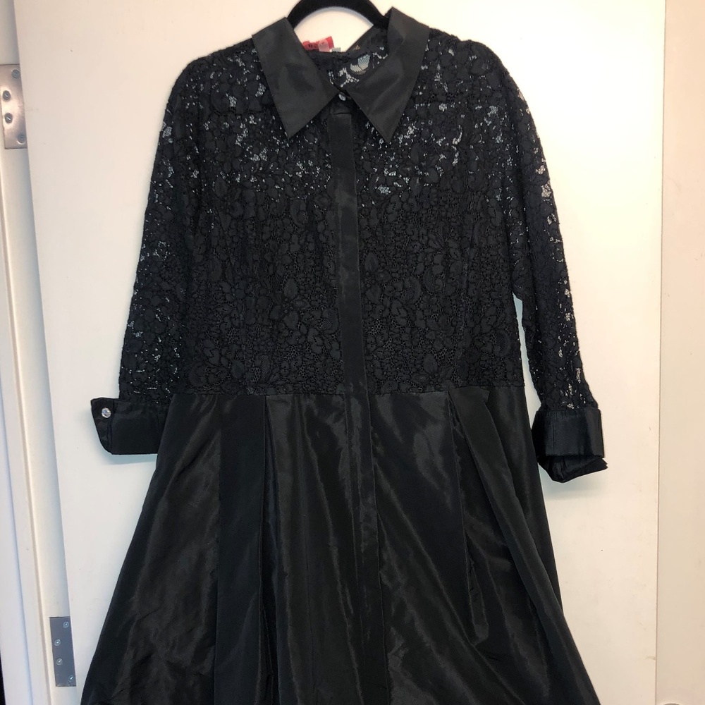 Teri Jon Black Lacy Shirtdress